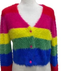 Lazy Oaf Plush Rainbow Crop Sweater Size L